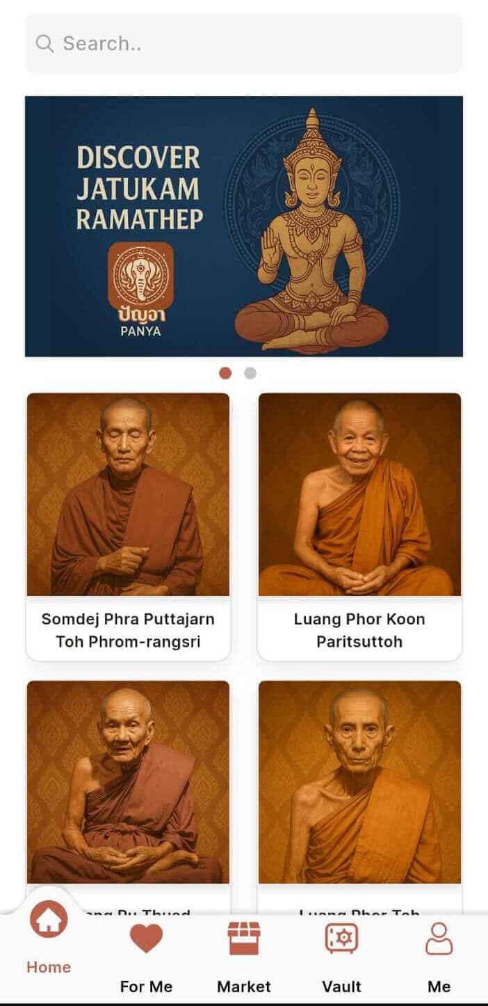 Panya app home screen showing monk profiles